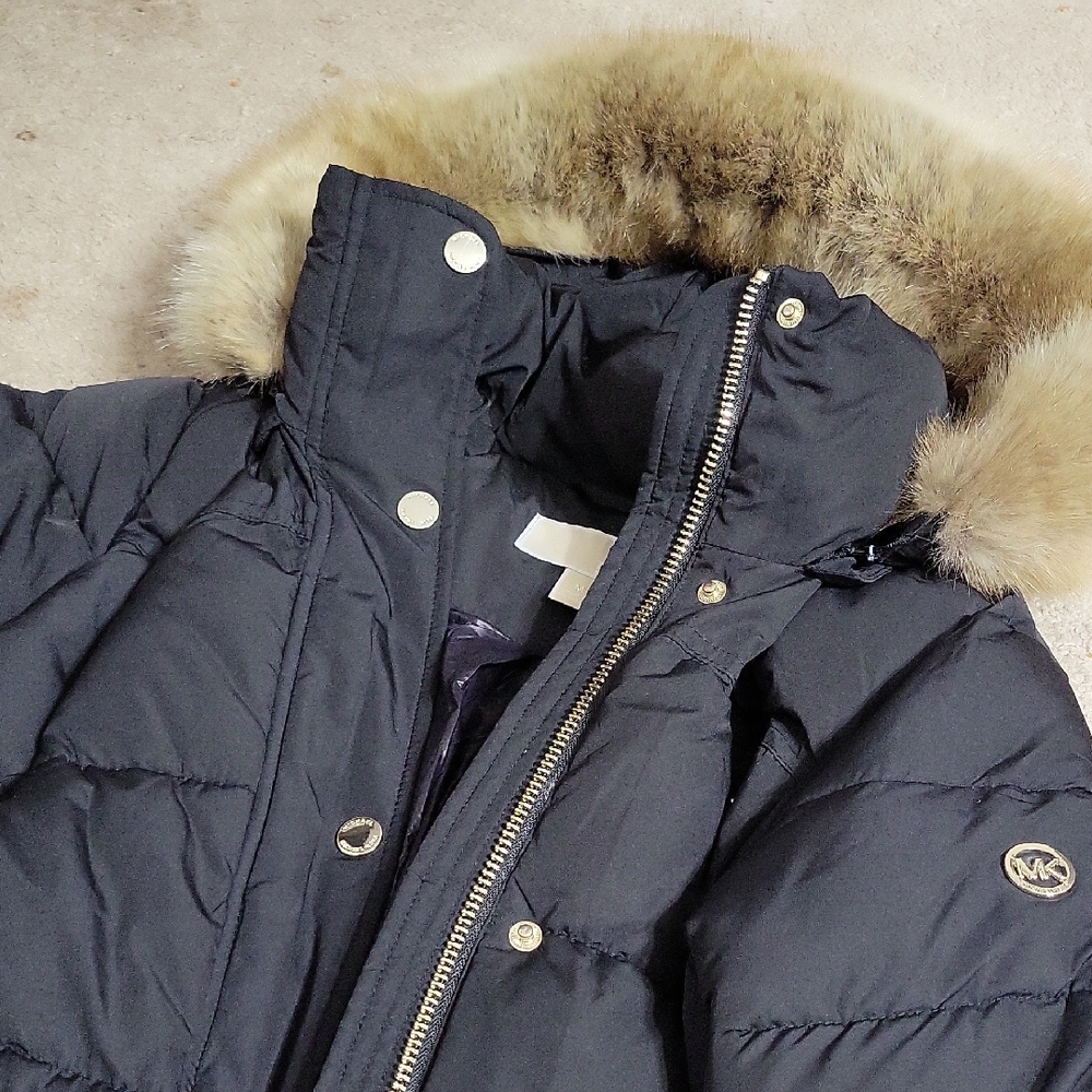 Michael Michael  Kors Women's Black Fur-Trimmed Puffer Jacket.